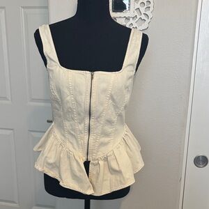 Cream color Denim zip up top.